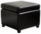 Full Leather Small Storage Cube Ottoman, Black