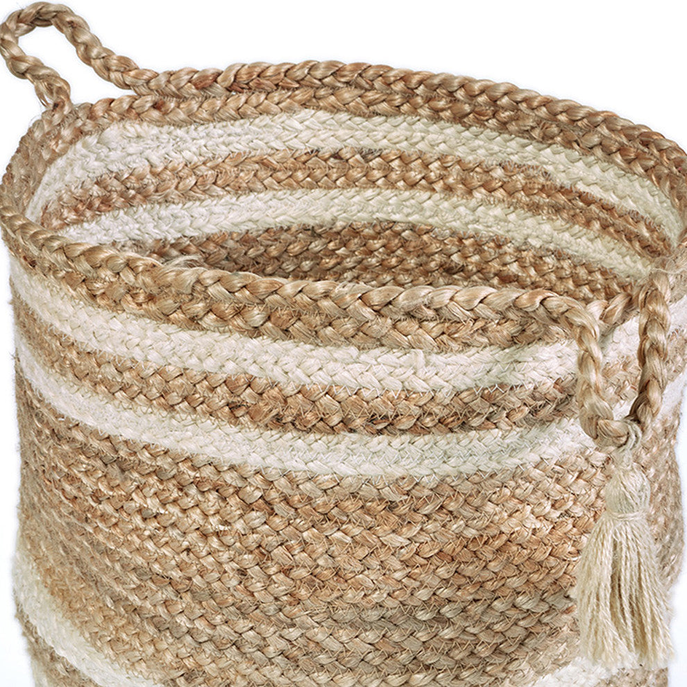 Montego Striped Natural Jute Decorative Storage Basket, 19"