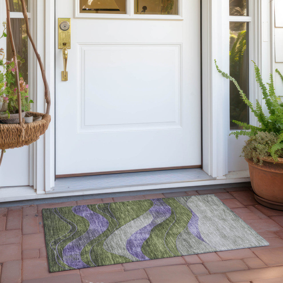 Machine Washable Indoor/Outdoor Chantille ACN1892 Olive 1'8" x 2'6" Rug