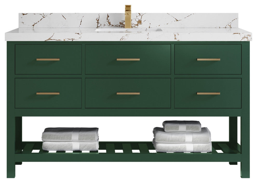 Parker 60" Single Sink Bath Vanity, Lafayette Green 2" Viola Brown