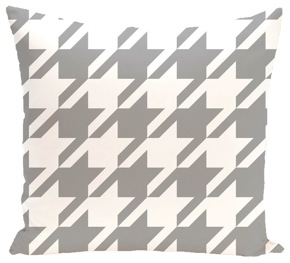 Houndstooth Geometric Print Outdoor Pillow, Classic Gray, 18"x18"