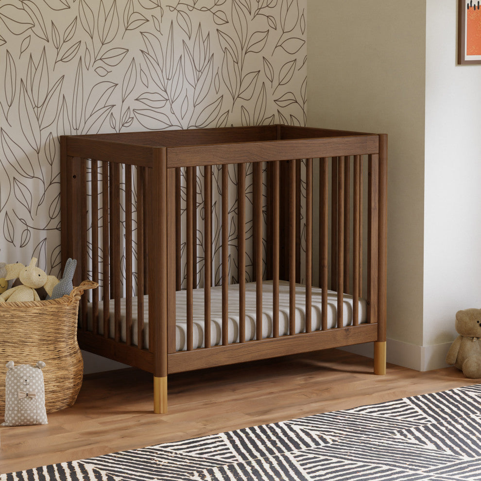 Gelato 4-in-1 Convertible Mini Crib, Natural Walnut & Gold Feet