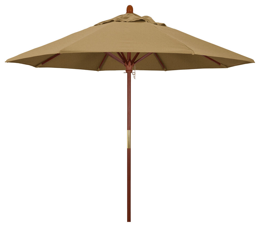 9' Square Push Lift Wood Umbrella, Olefin, Straw