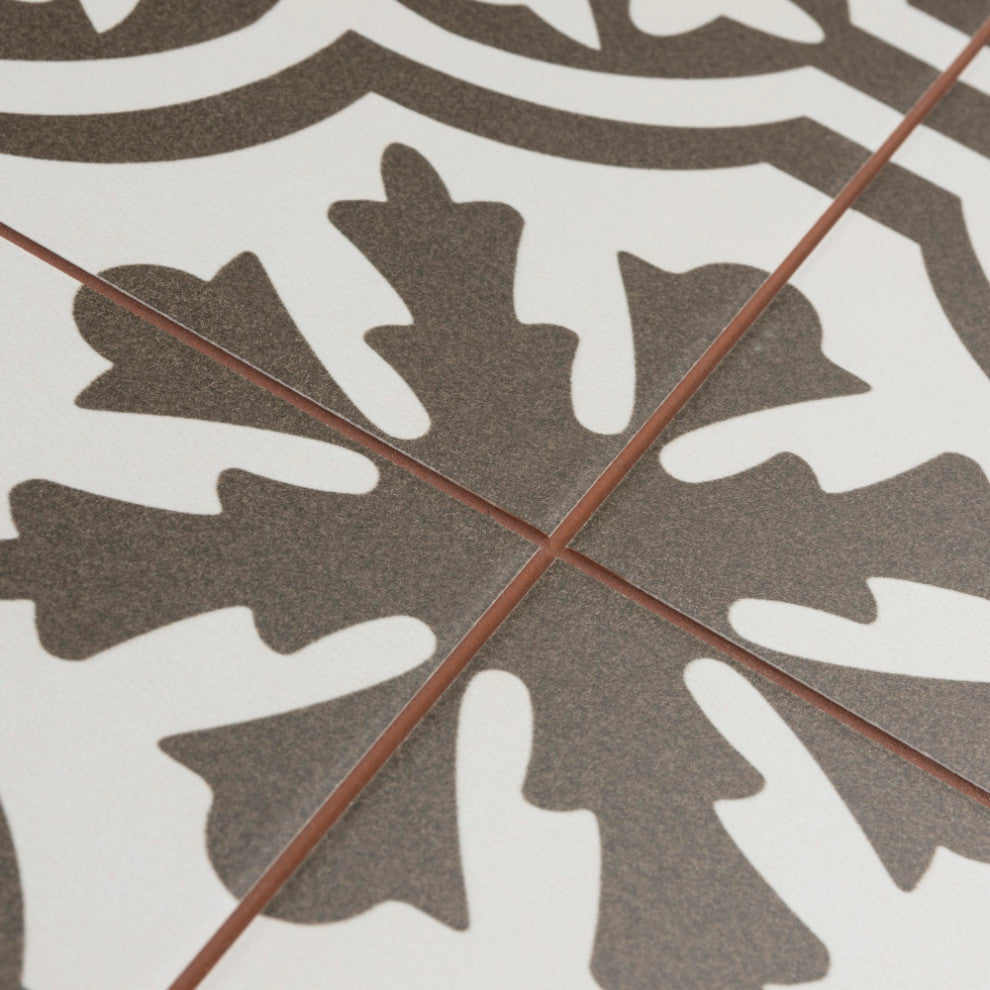Berkeley Encaustic Ceramic Floor and Wall Tile, Charcoal Brown