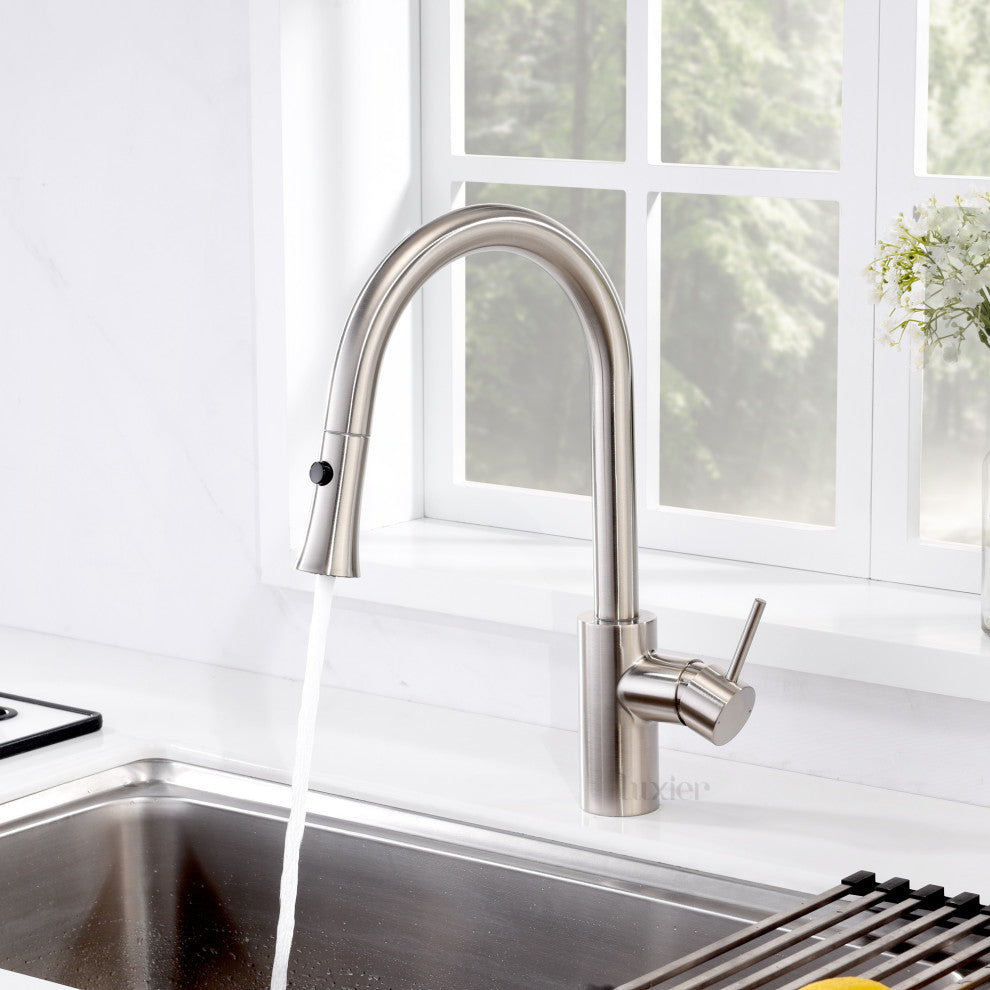Luxier KTS11-T Single-Handle Pull-Down Sprayer Kitchen Faucet, Brushed Nickel