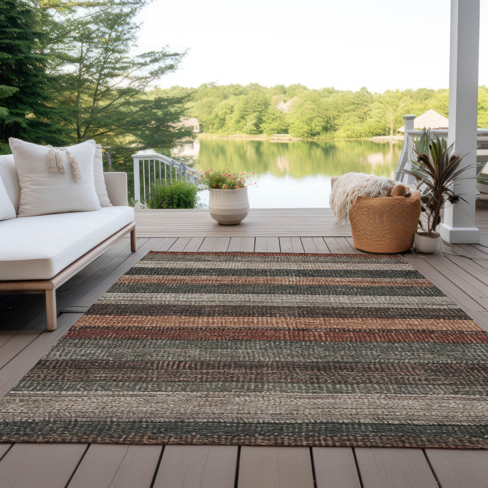 Machine Washable Indoor/Outdoor Chantille ACN1865 Orange 9' x 12' Rug