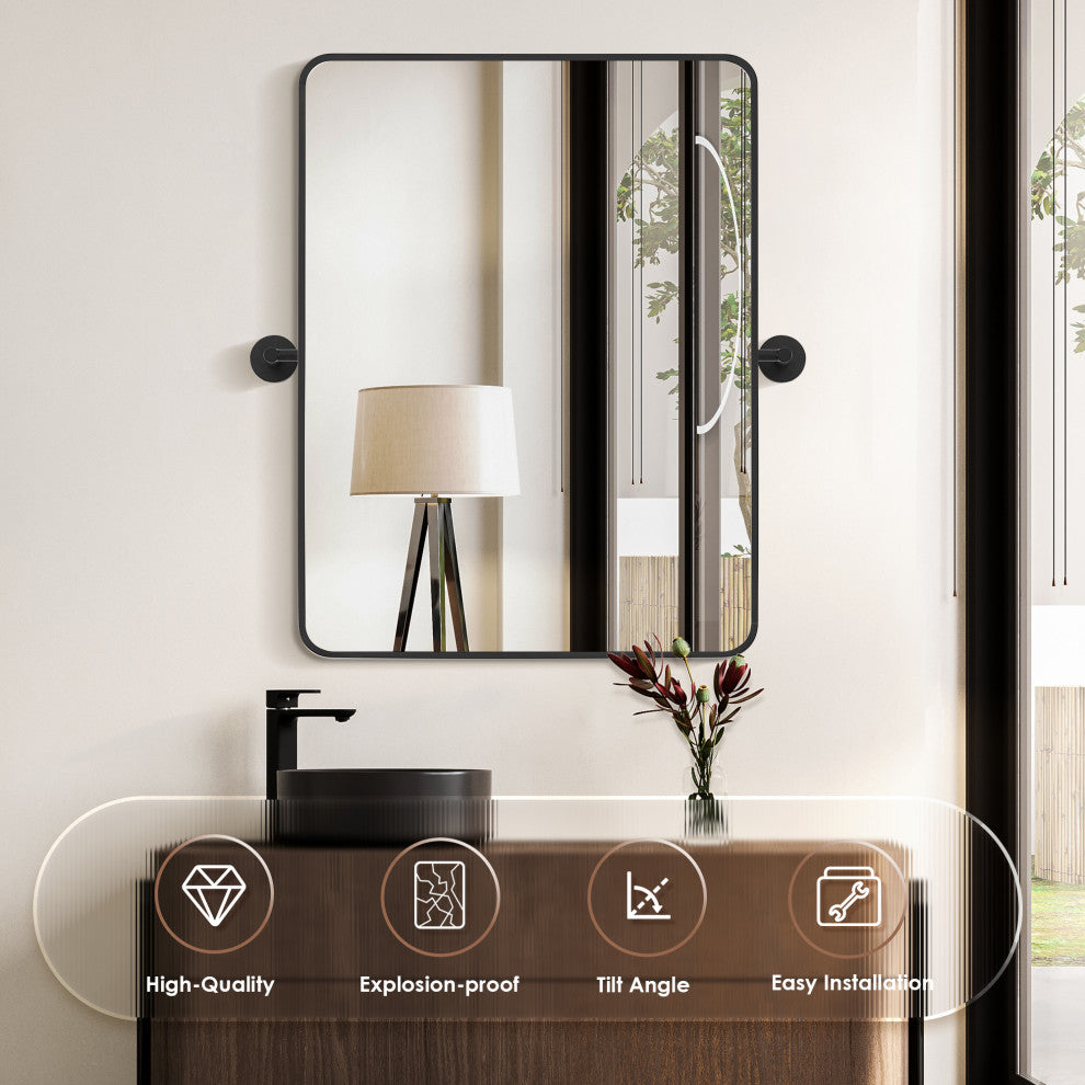 Dieux Rectangular Framed, Matte Black Bathroom Pivot Wall Mirror