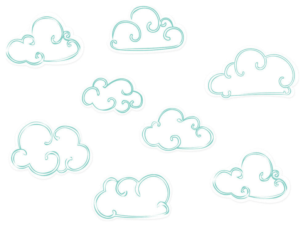 Clouds Fabric Wall Decals, Set of 8 Hand Drawn Clouds in White