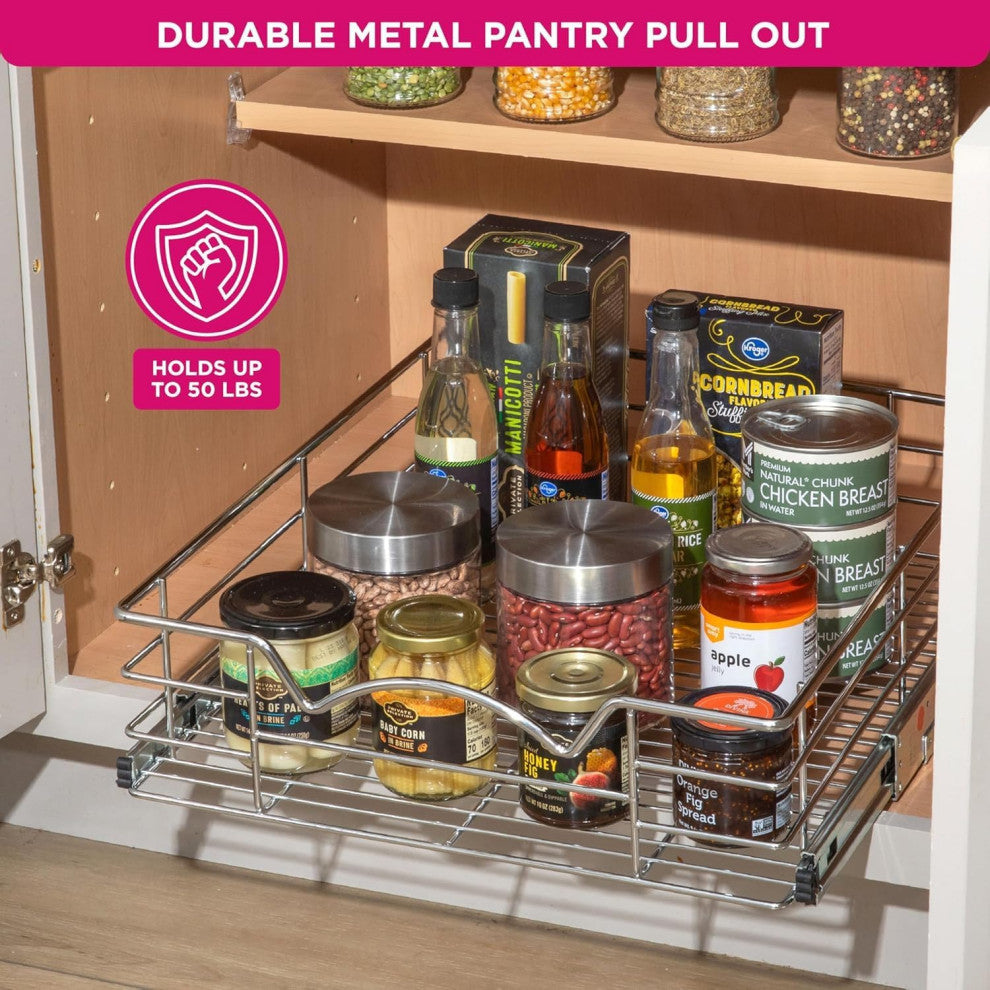 TARTO Heavy-Duty Pull Out Cabinet Organizer - Pantry Drawer Slide Out Caddy, 14"x21"
