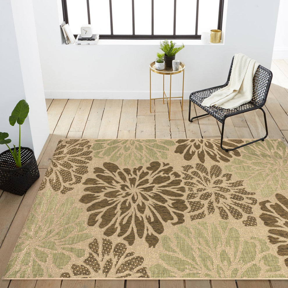 Zinnia Modern Floral Textured Weave Indoor/Outdoor Area Rug