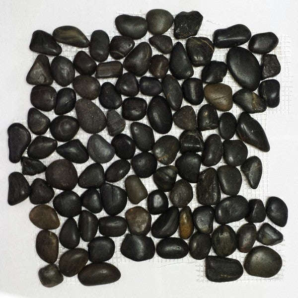 Black Pearl 12x12 Interlocking Polished Pebbles Tiles, 12"x12", Set of 50