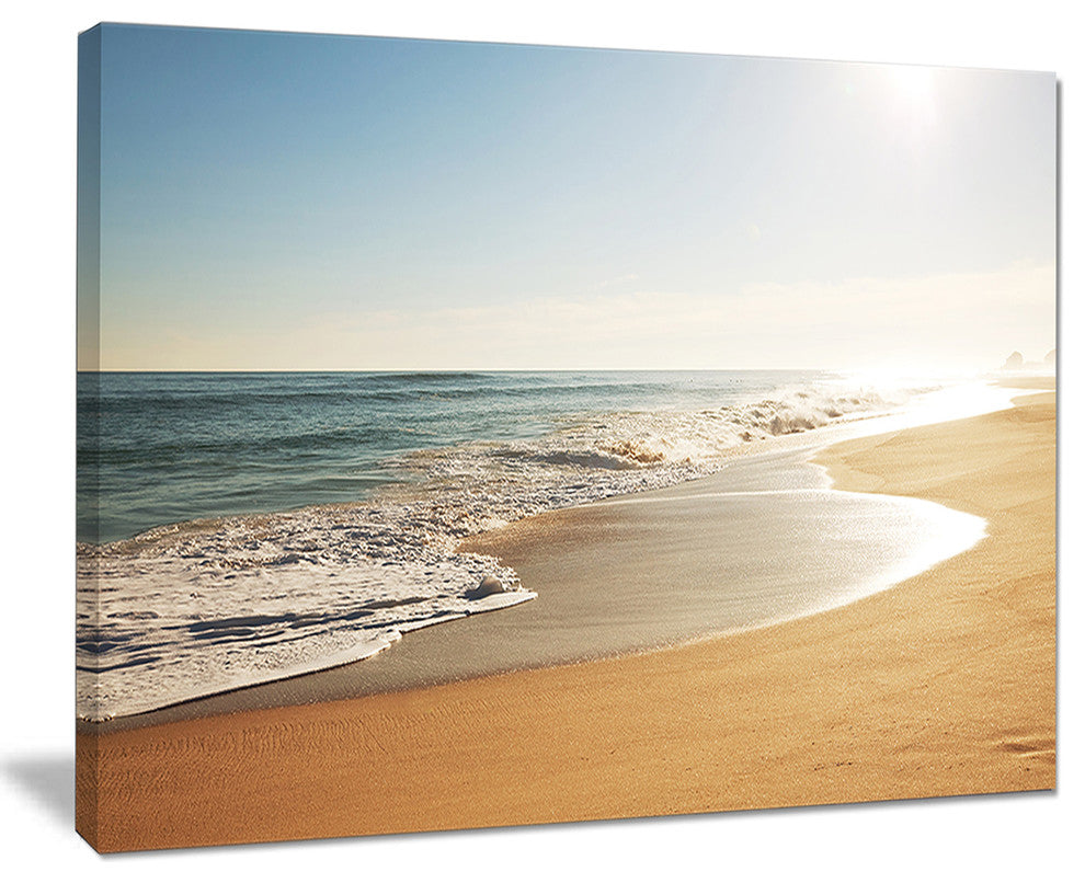 "Wide Seashore With Crystal Waters" Modern Beach Canvas Art Print, 20"x12"