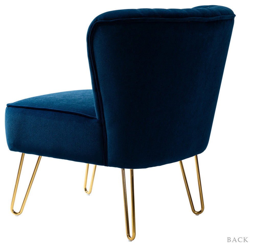Tufted Side Chair With Golden Base, Navy