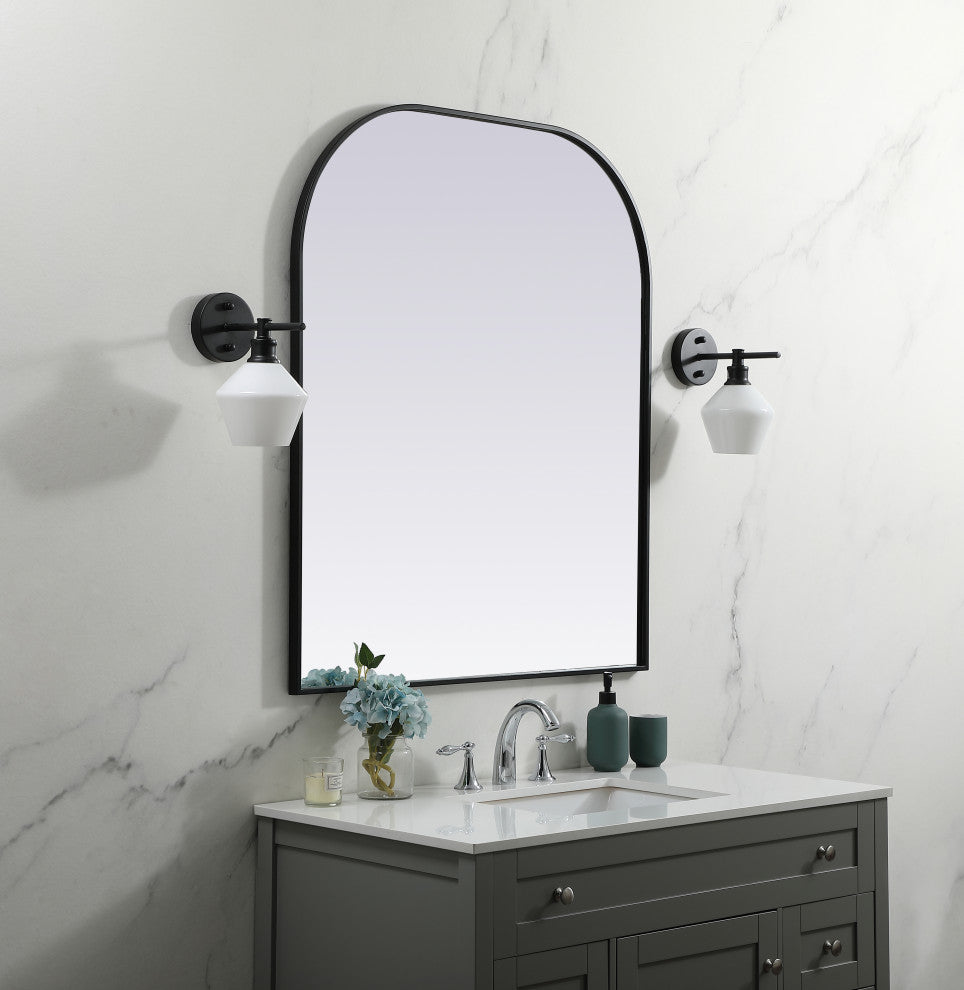 Metal Frame Arch Mirror 36X42 Inch, Black