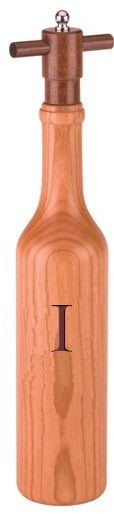 Wine Bottle Cherry Wood Pepper Grinder, Custom Personalized Initial,  "I"