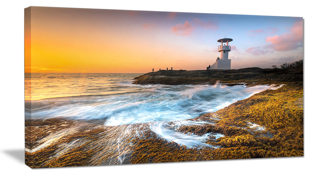 Lighthouse on Beautiful Seashore, Seashore Wall Art on Canvas, 32"x16"