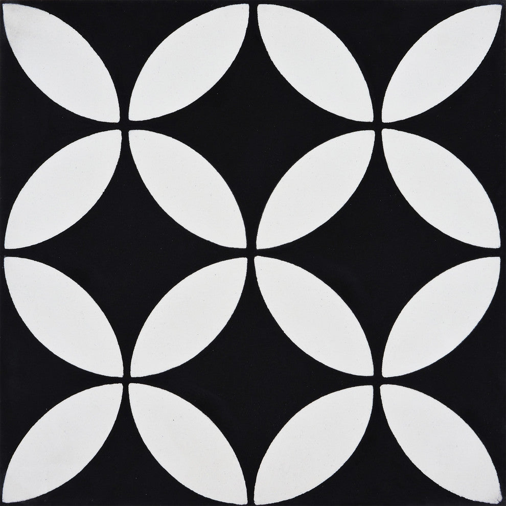 8"x8" Amlo Handmade Cement Tile, Black/White, Set of 12