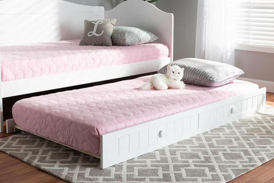 Baxton Studio Neves Cottage Farmhouse Whiteed Wood Twin Size Trundle