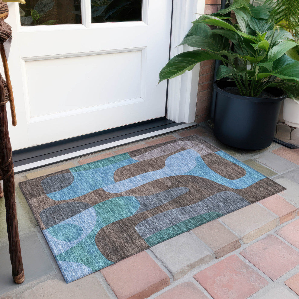 Machine Washable Indoor/Outdoor Chantille ACN1867 Brown 1'8" x 2'6" Rug