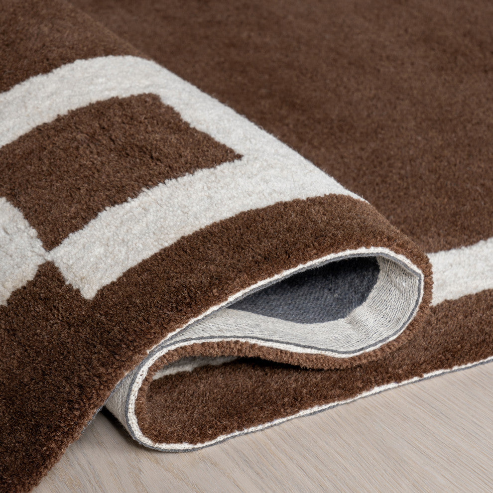 Grace Bordered Wool Area Rug, Brown 9' x 12'