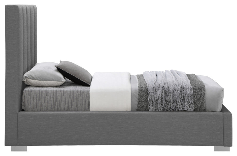 Pierce Linen Textured Fabric Upholstered Bed, Gray, Twin