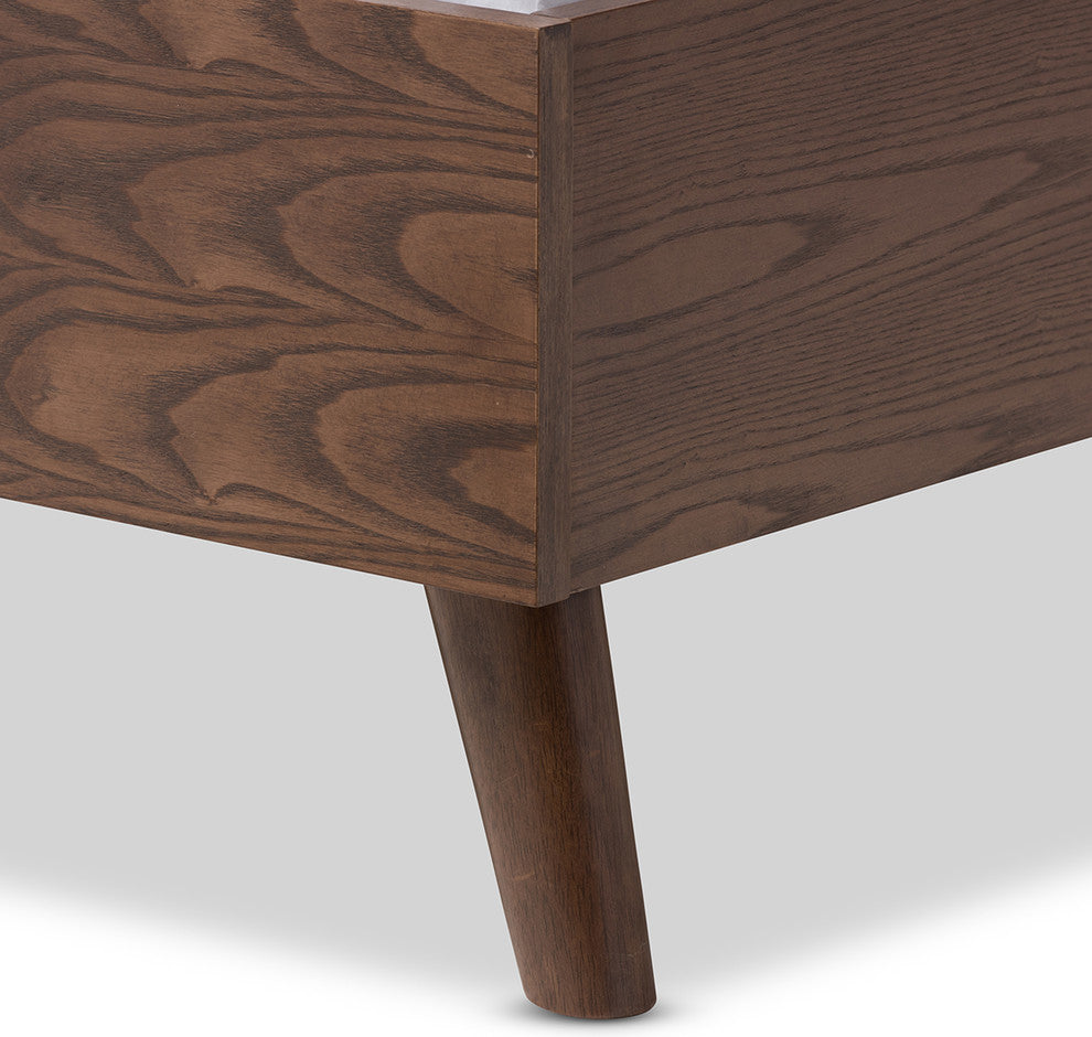 Alinia Retro Fabric Upholstered Walnut Wood Platform Bed, Gray and Walnut, Queen