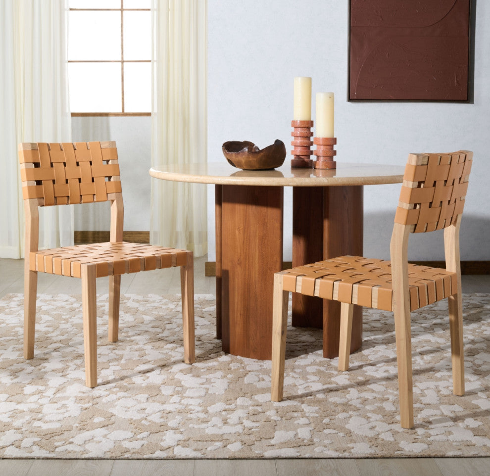 Safavieh Couture Bette Woven Leather Dining Chair, Tan/Natural