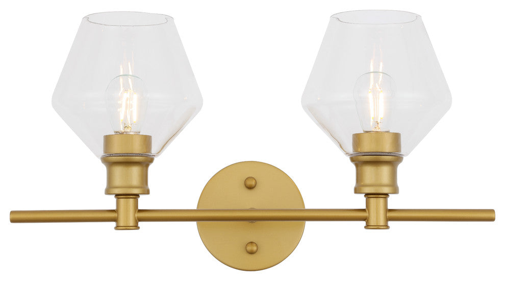 Brass Finish And Clear Glass 2-Light Wall Sconce