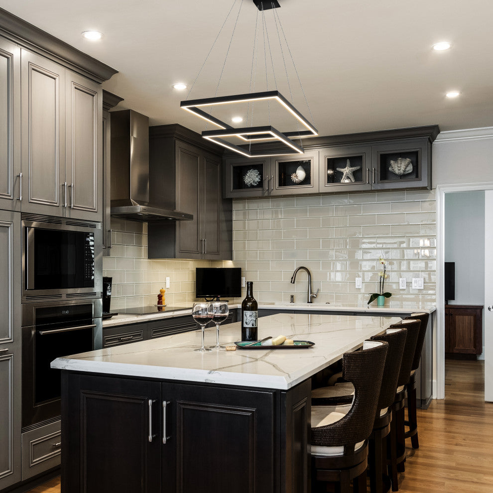 Atria Duo LED Adjustable 2-Tier Chandelier, Black