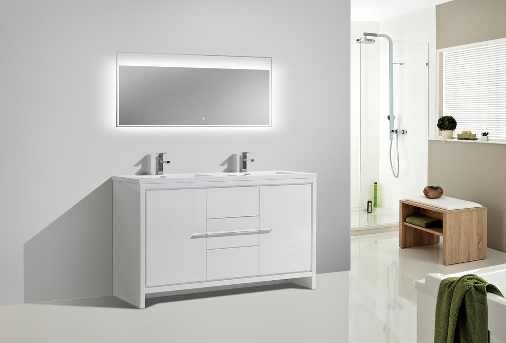 Alma-Allier 59" Gray Freestanding Vanity With Two sinks, White