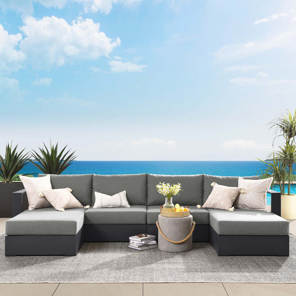 Tahoe Outdoor Patio Powder-Coated Aluminum 4-Piece Sectional Sofa Set - Gray Cha