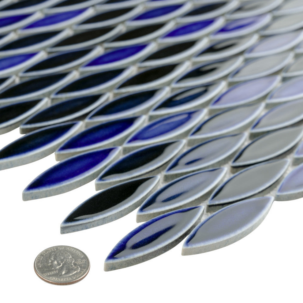 Pescado Glossy Ceramic Mosaic Floor and Wall Tile, Glossy Azul