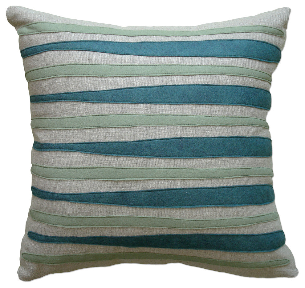 Felt Appliqué Linen Pillow - Morris, Brook/Loden