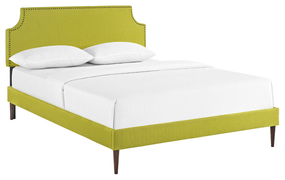 Modway Laura Full Fabric Platform Bed With Round Tapered Legs, Wheatgrass