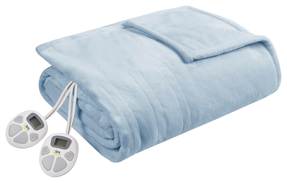 Serta Plush Heated Blanket, Light Blue