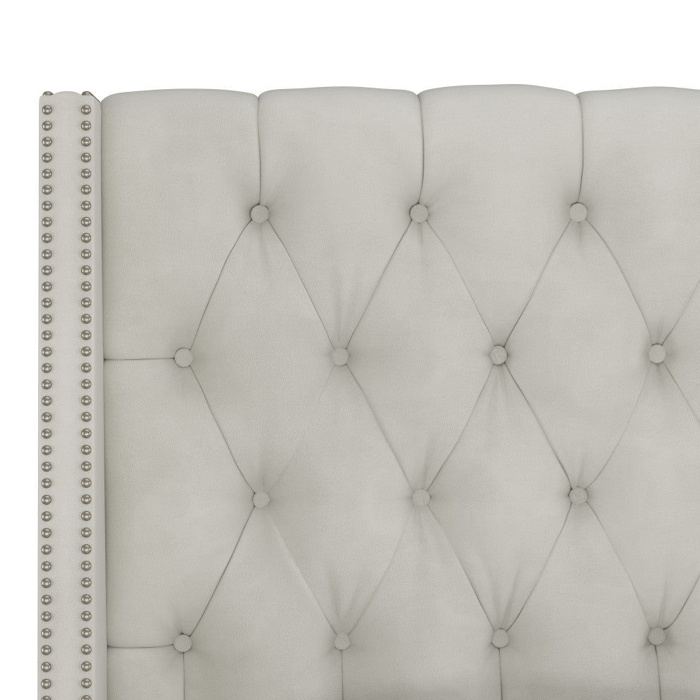 Williams King Nail Button Tufted Wingback Headboard, Velvet Light Gray