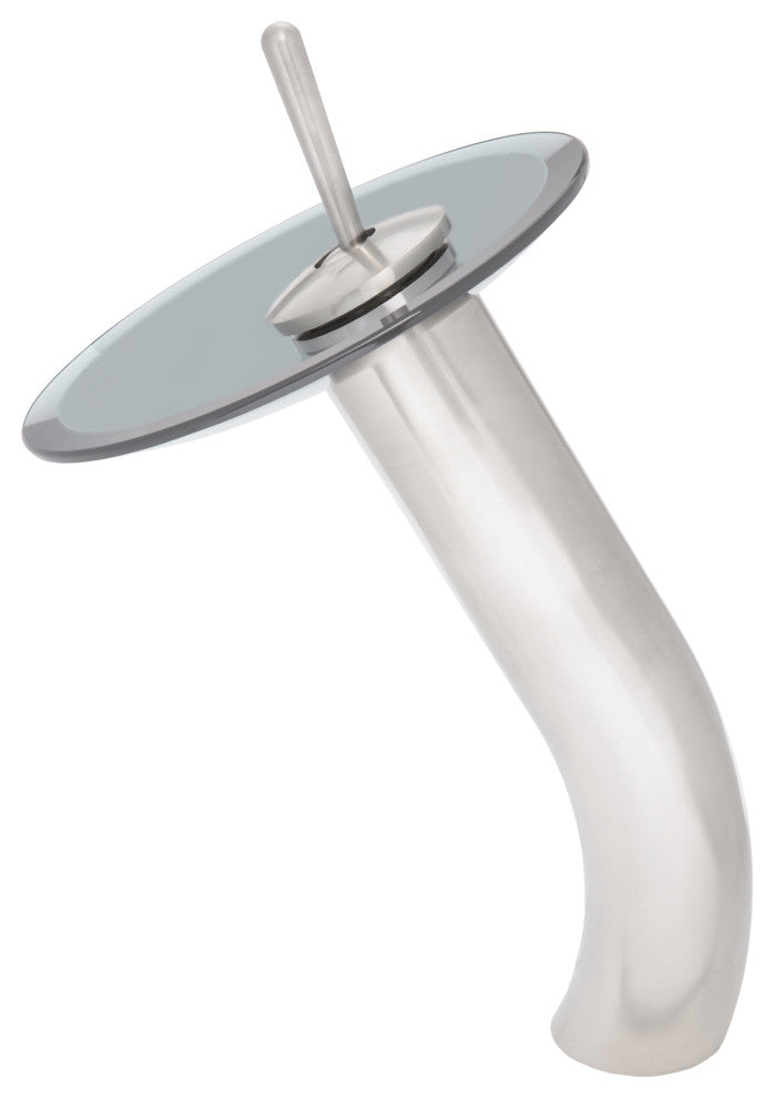 Nera Round Clear Slate Grey Glass Vessel Bath Sink Combo with Faucet and Drain, Brushed Nickel