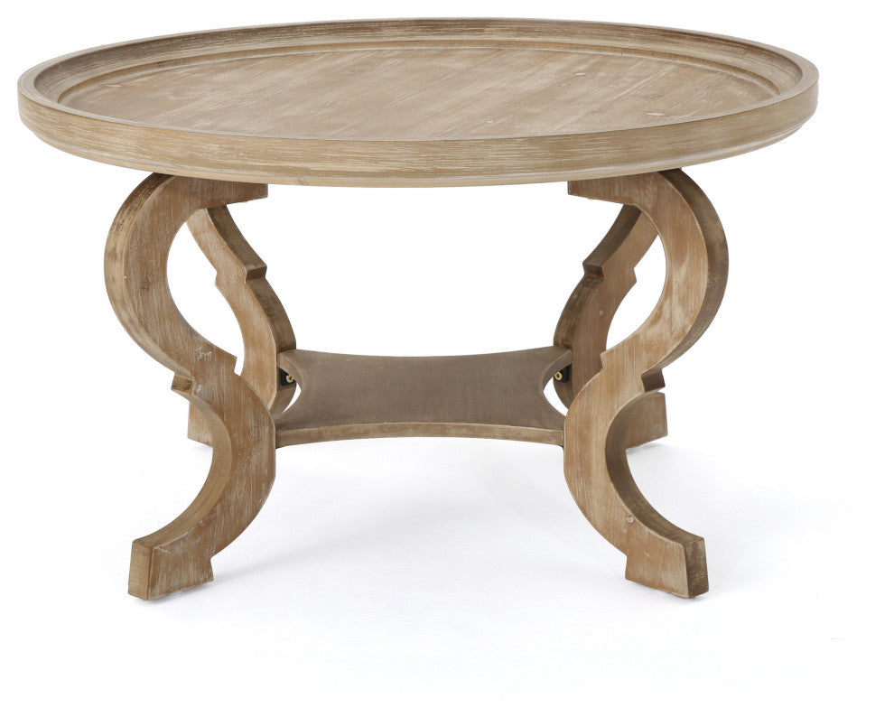 GDF Studio Alteri Finished Faux Wood Circular Coffee Table, Natural