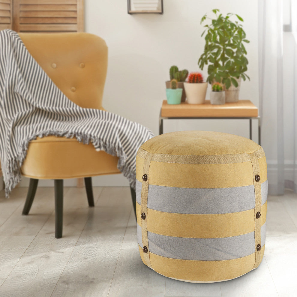 Rustic Farmhouse Striped Pouf