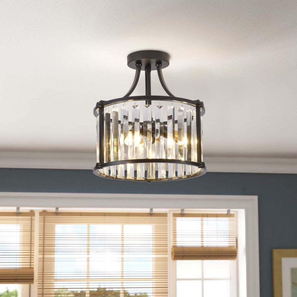 Modern 3-Light Semi Flush Mount Crystal Ceiling Lamp
