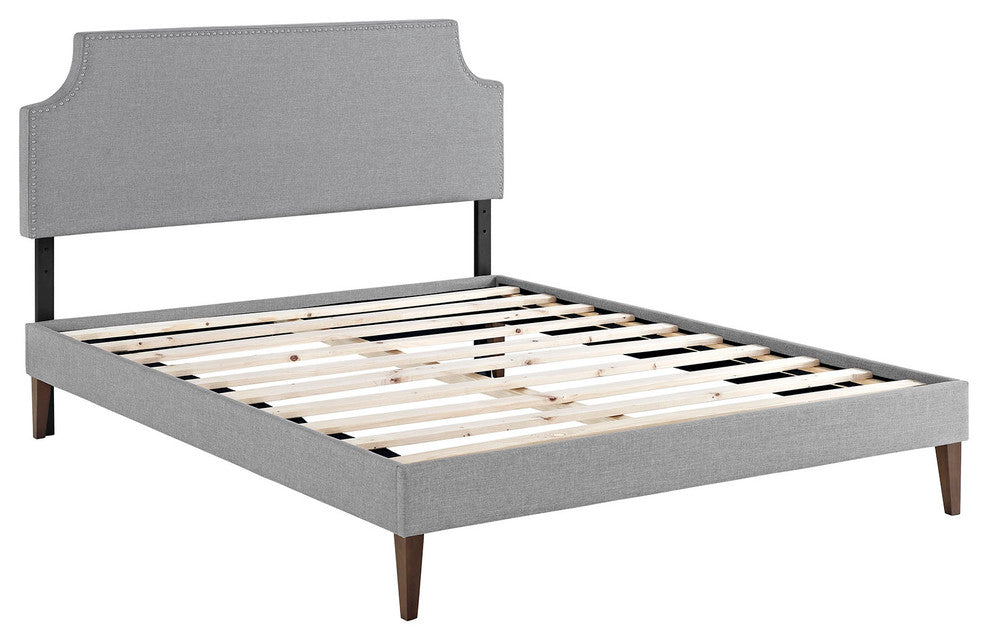 Modway Laura Queen Fabric Platform Bed With Squared Tapered Legs, Light Gray