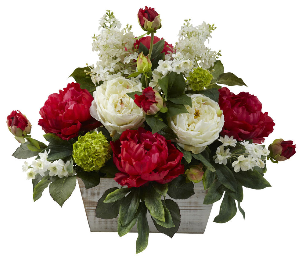 Mixed Floral Arrangement With White Wash Planter