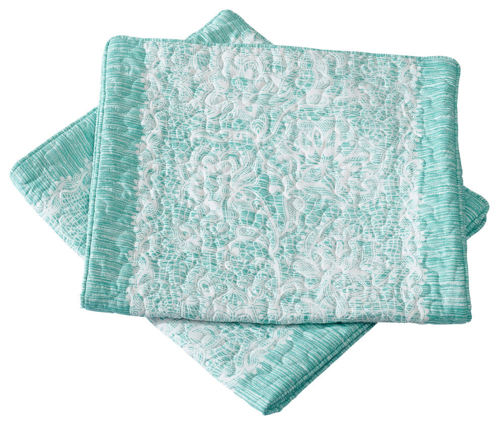 Printed Microfiber Pillow Covers, Set of 2, Emma Teal Aqua