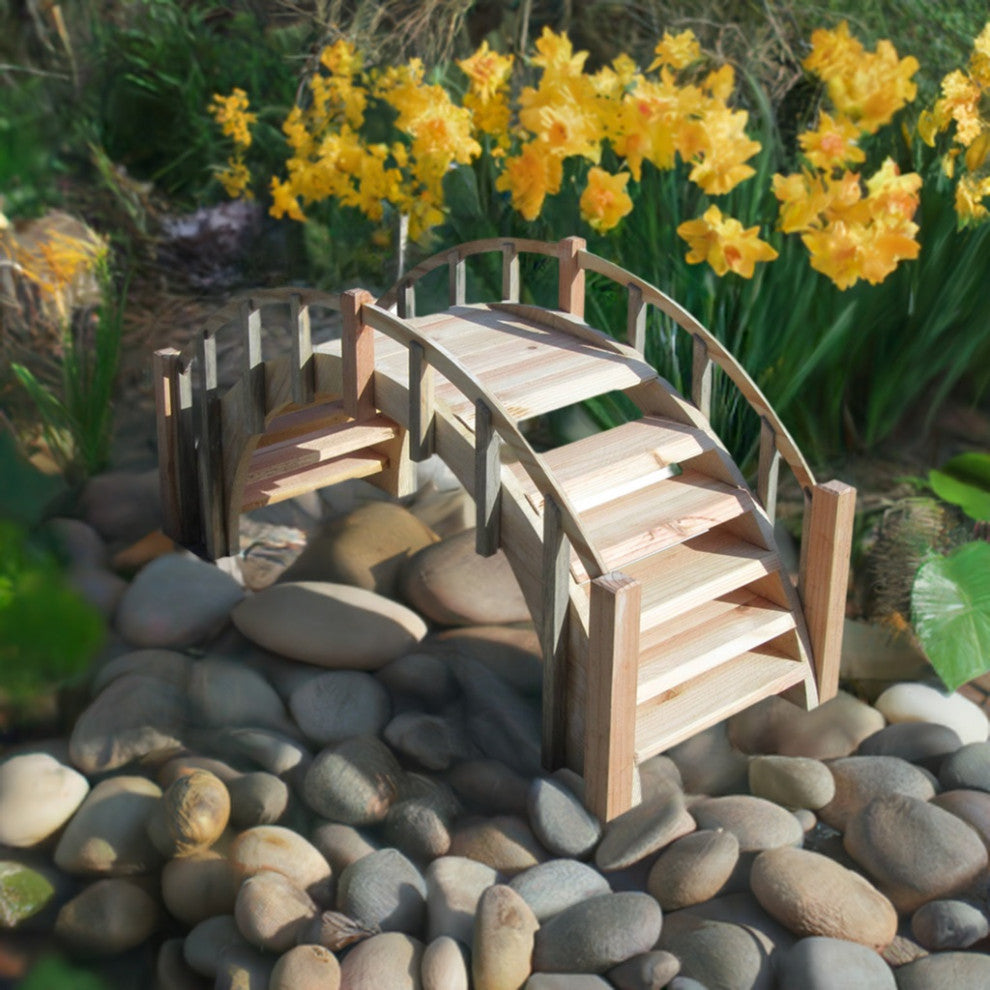 SamsGazebos Fairy Tale Wood Garden Bridge With Picket Railings, Unfinished