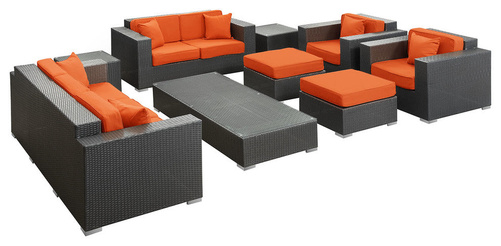 Modway Eclipse 9-Piece outdoor Patio Sofa Set, Espresso/Orange