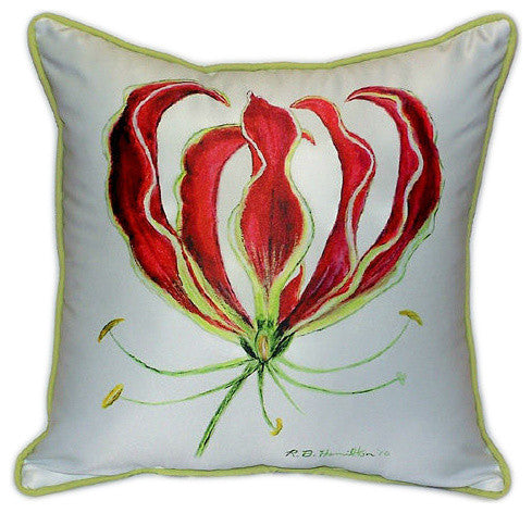 Pair of Betsy Drake Red Lily Large Pillows 18 Inch x 18 Inch