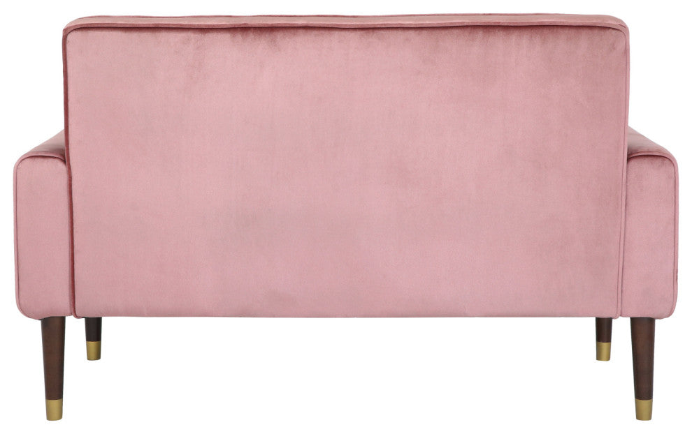 Aubrie Tufted Velvet Loveseat With Gold Tipped Tapered Legs, Blush, Gold Finish