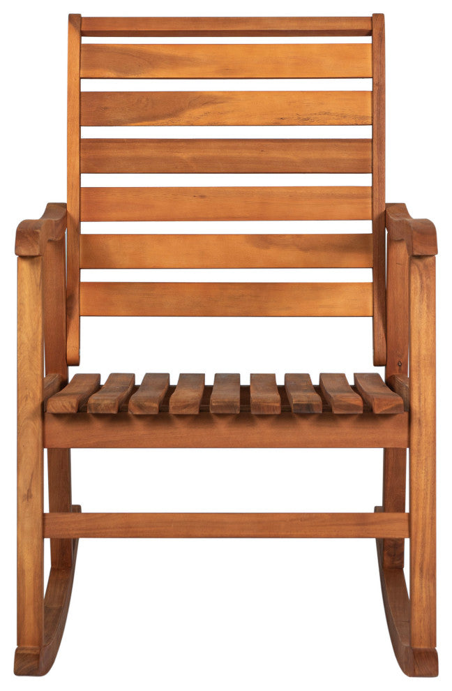 Carey Modern Slat-Back Acacia Wood Patio Outdoor Rocking Chair, Teak