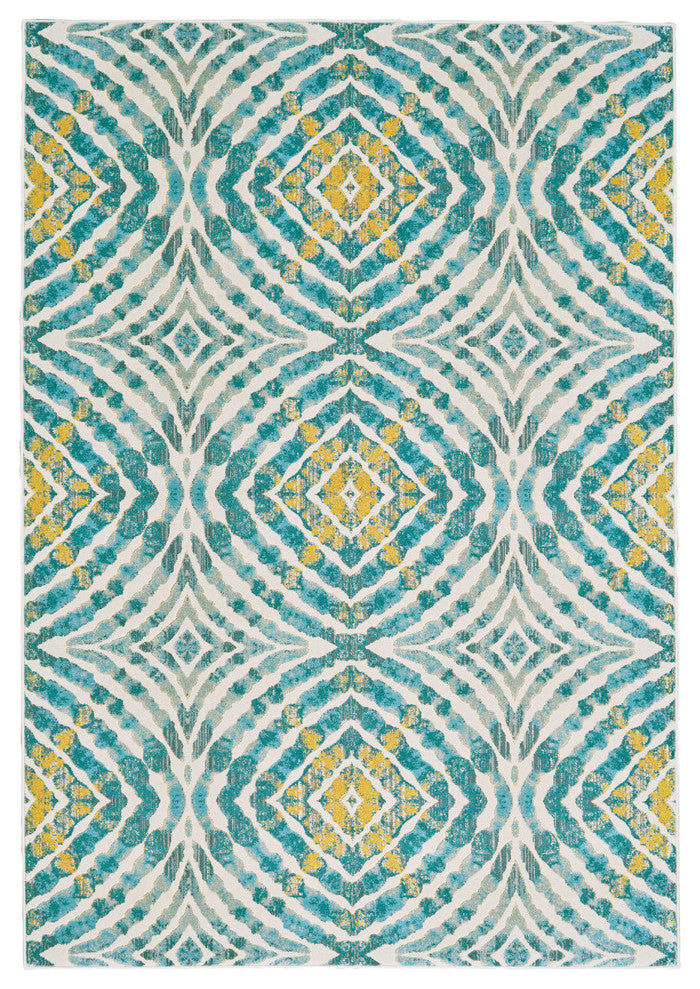 Weave & Wander Arsene Abstract Ikat Print Rug, Blue/Yellow, 10'2"x13'9"