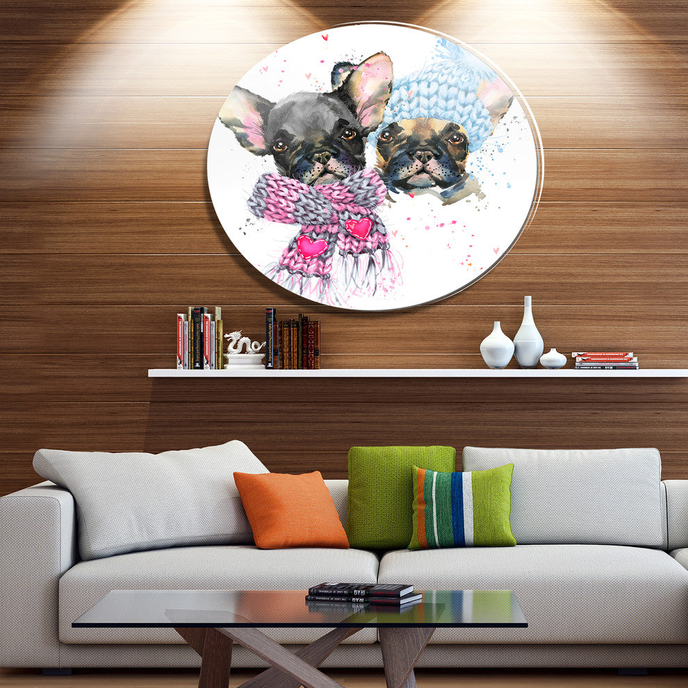 Lovely Puppies With Neck Shawls, Animal Art Round Wall Art, 23"